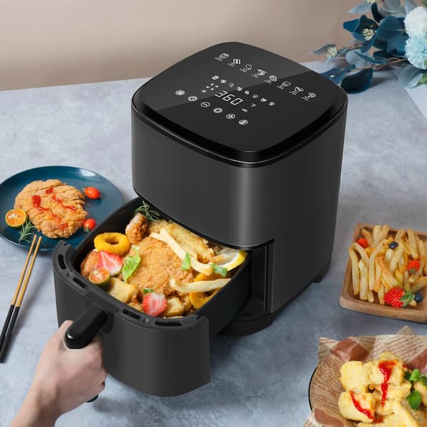 Siavonce 4 Qt. Black Air Fryer Oven, Space-saving Low-noise, Nonstick and  Dishwasher Safe Basket, 8 In-App Recipes ZX-116774 - The Home Depot