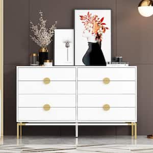 White 8-Drawer 55.1 in. W Chest of Drawers, Dresser, Storage Cabinet with Golden Metal Legs