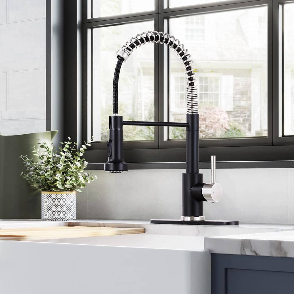 Matte Black and Brushed Nickel Pull-Down Kitchen Faucet with Spray