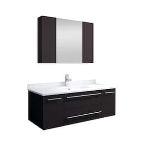 Lucera 42 in. W Wall Hung Vanity in Espresso with Quartz Stone Vanity Top in White with White Basin and Medicine Cabinet