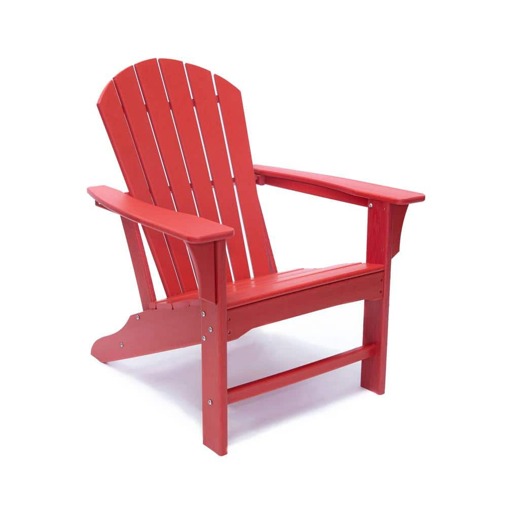 LuXeo Hampton Red Patio Plastic Adirondack Chair and Table Set (3-Piece ...