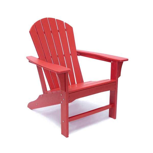 LuXeo Hampton Red Patio Plastic Adirondack Chair and Table Set (3-Piece)