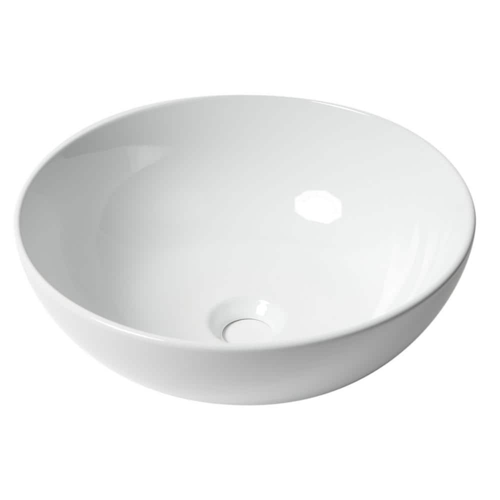 White Ceramic 15'' Round Vessel Bathroom Sink