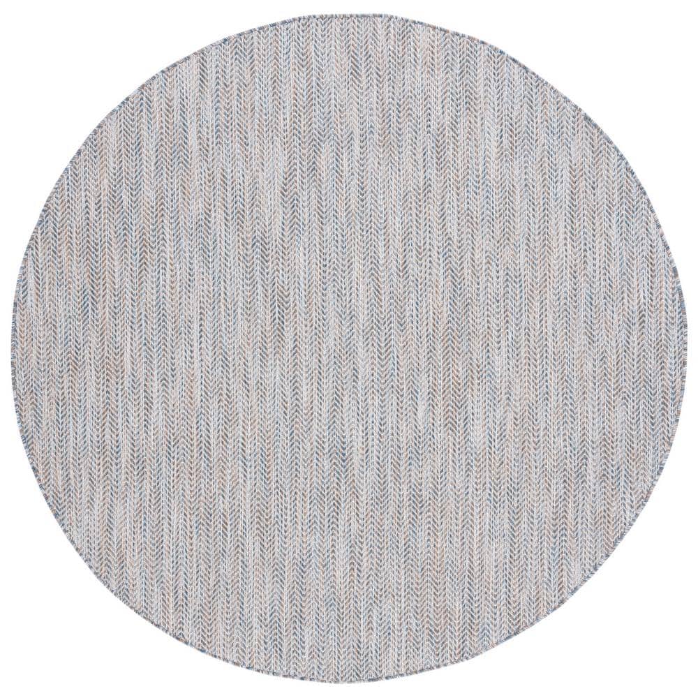 R068022 Rug SAFAVIEH Courtyard Ivory Blue/Beige 7 ft. Round Solid Color Chevron ...