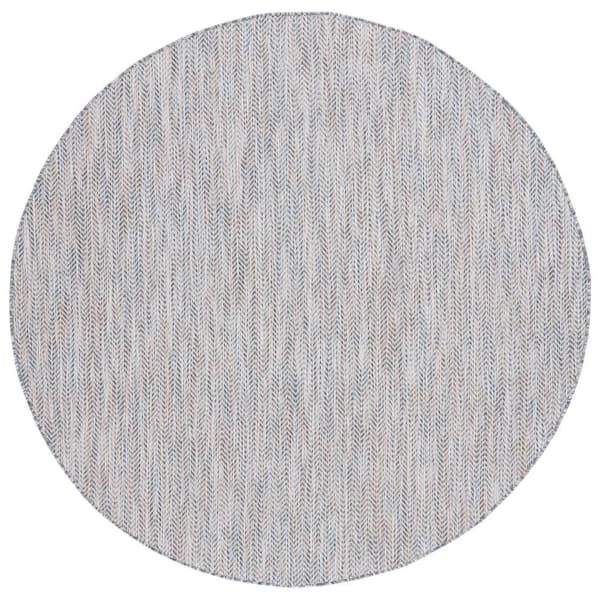 SAFAVIEH Courtyard Ivory Blue/Beige 7 ft. Round Solid Color Chevron Indoor/Outdoor Area Rug