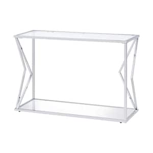 14 in. Silver Rectangular Glass End Table with 1-Shelf
