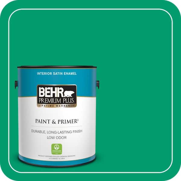 BEHR PREMIUM PLUS 1 gal. #S-G-460 Mint Sprig Satin Enamel Low Odor Interior Paint & Primer