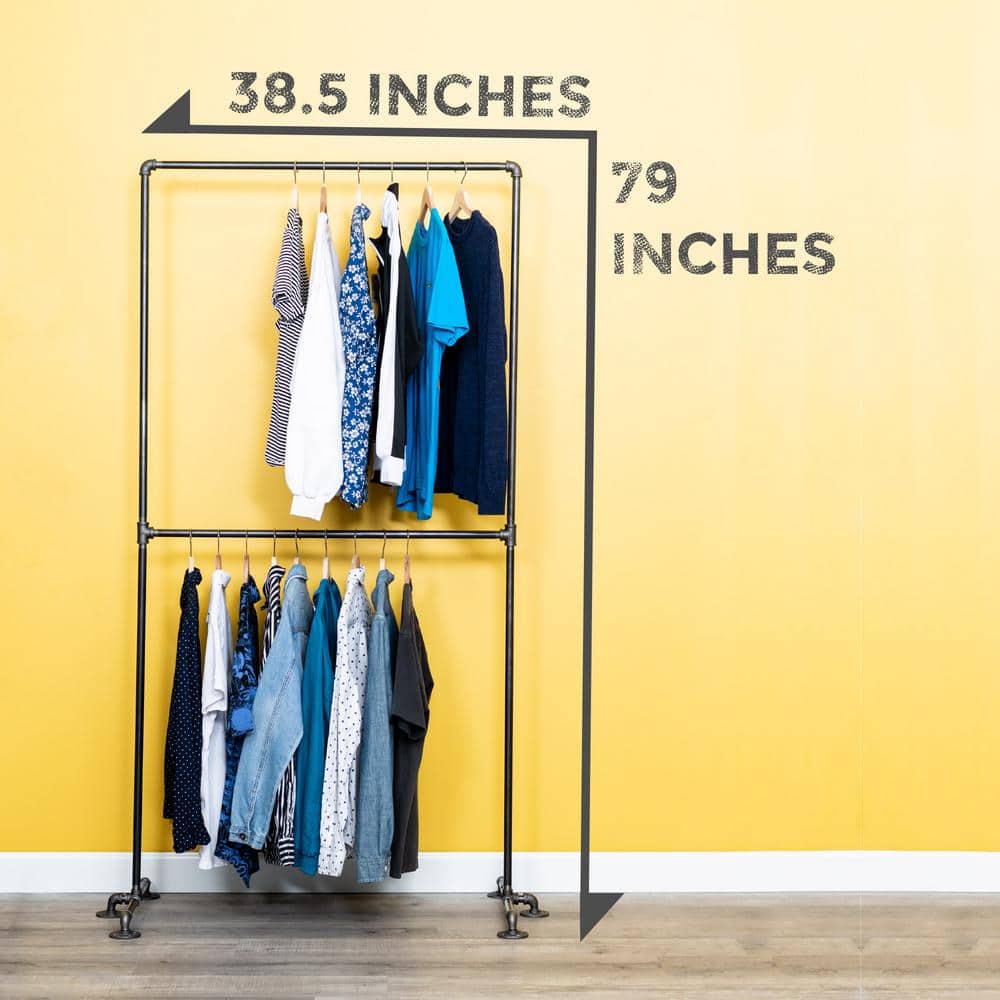 Industrial Black Steel Double Hung Clothing Rack