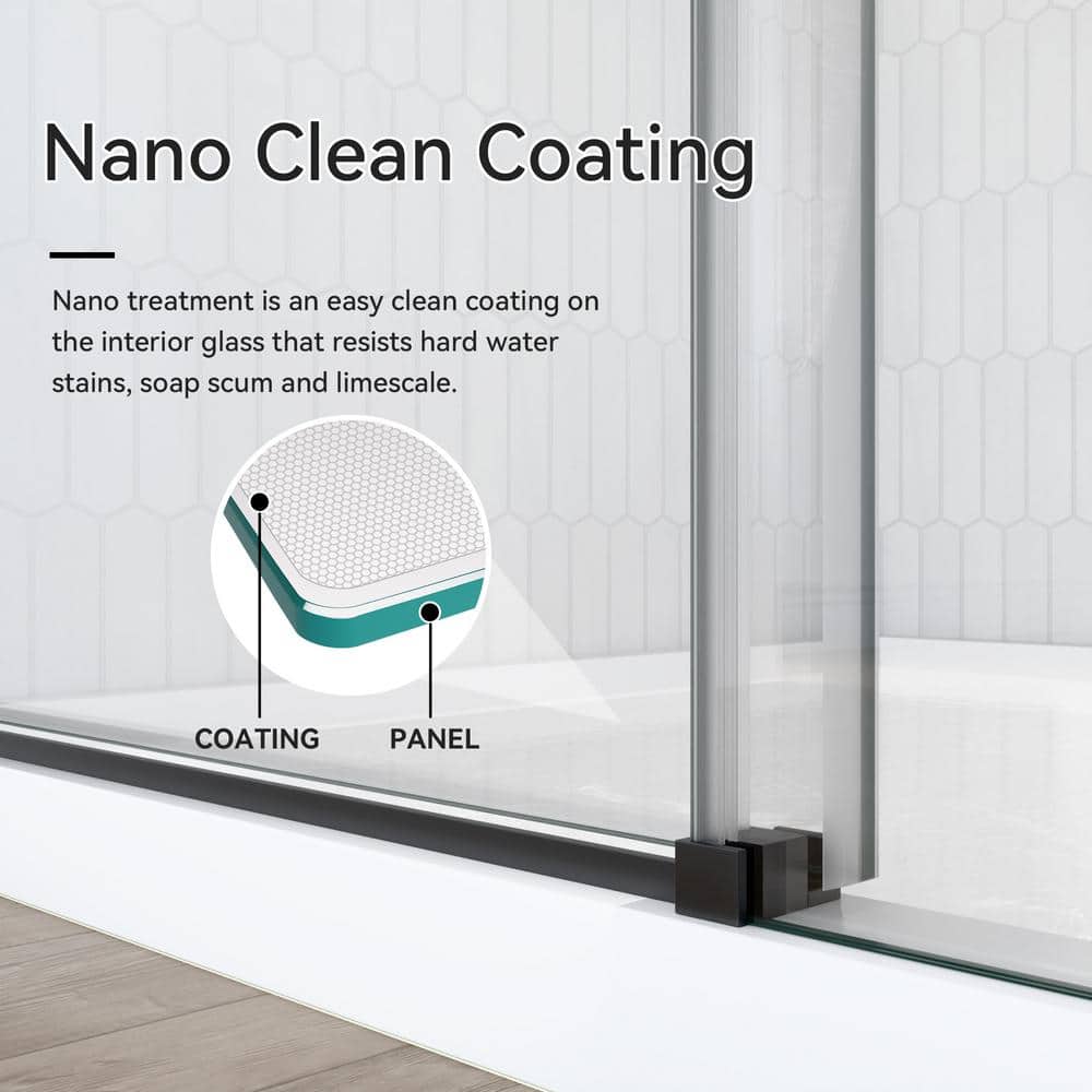 Matte Black Semi-Frameless Sliding Shower Door with Clear Glass
