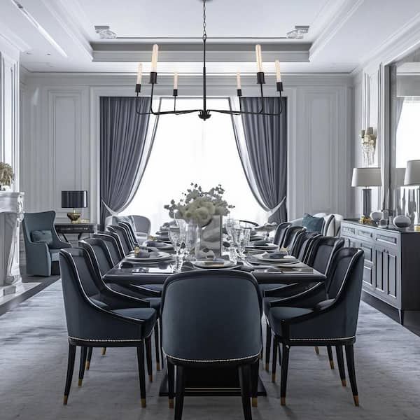 Radiant 42 in. 6-Light Black Farmhouse Linear Chandelier Candlestick Ding Room Pendant Light Fixture