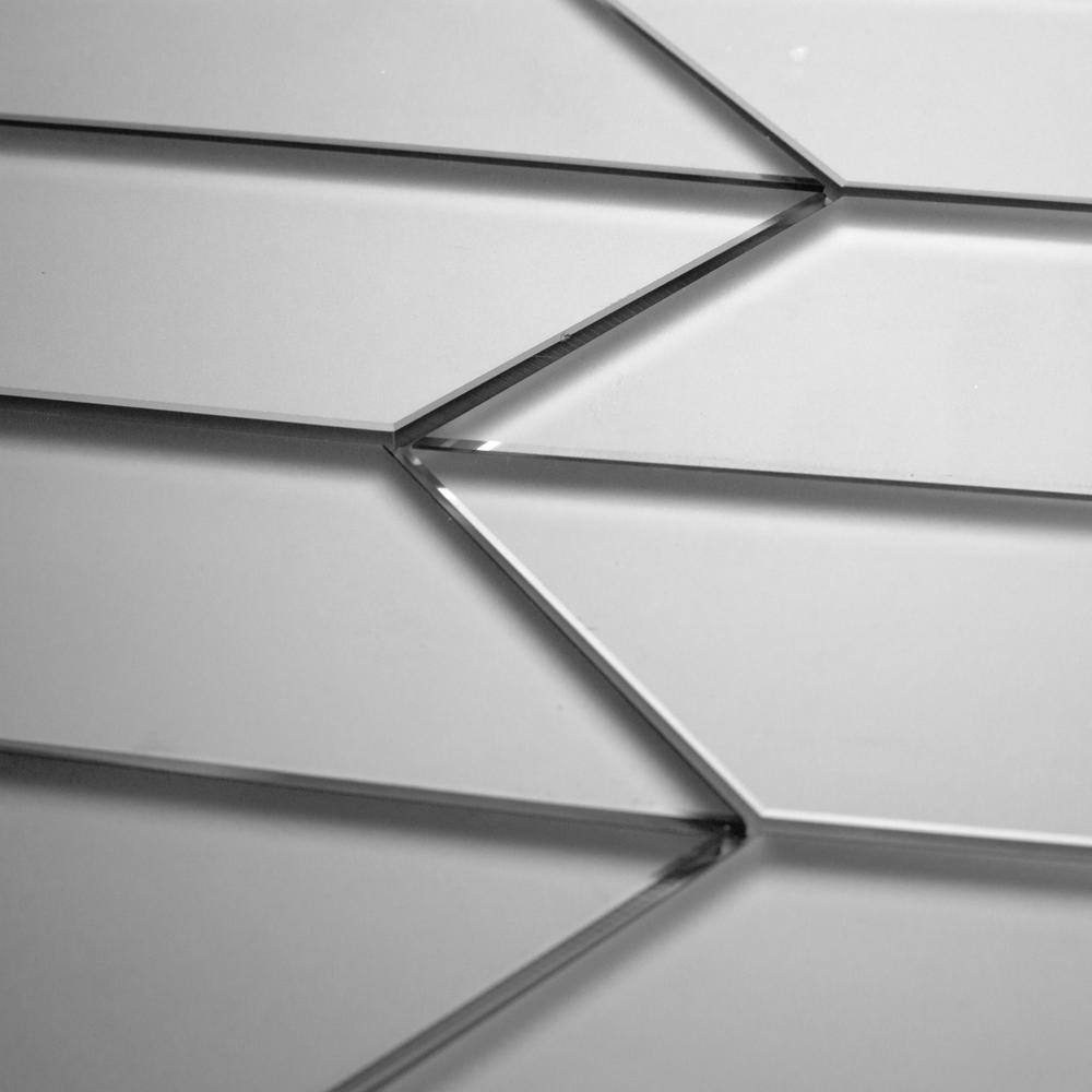 Frosted Silver Glass Chevron Wall Tile 3x12