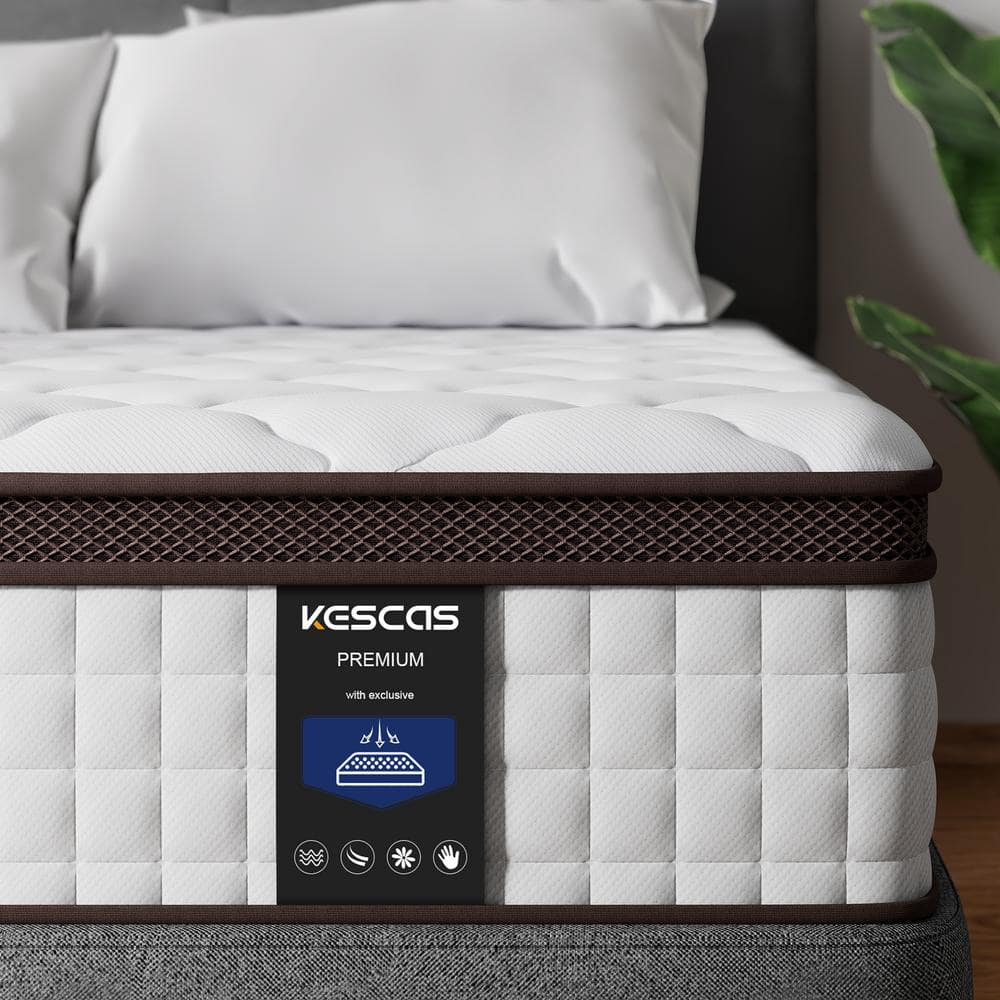 Kescas 8 in. Medium Firm Gel Memory Foam Blend Innerspring Pillow Top Queen Mattress