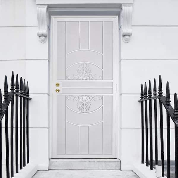 Brilliance 32 in. x 80 in. White Perforated Universal/Reversible Steel Screen Security Door