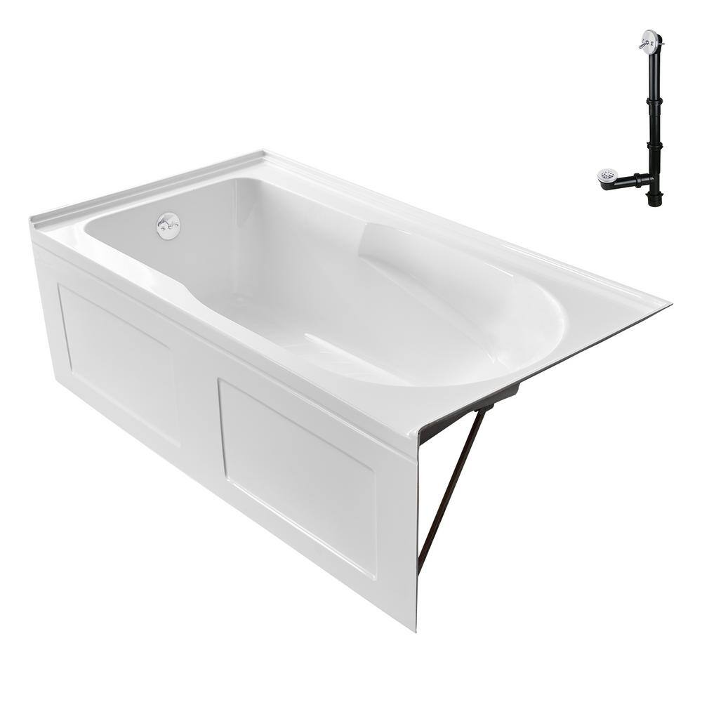 Glossy White 60" Acrylic Alcove Bathtub with Left-Hand Drain