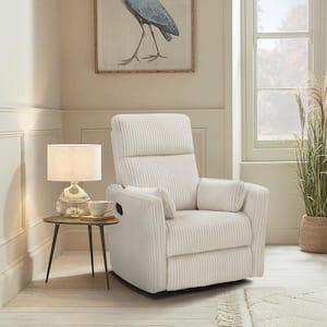 Turbo Beige Corduroy Fabric Manual Swivel Glider Recliner