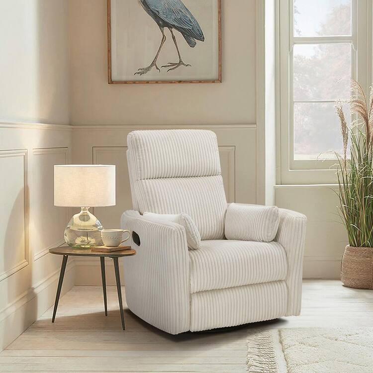 Lazzara Turbo Beige Corduroy Fabric Manual Swivel Glider Recliner