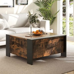 36.5 in. Walnut Square Particle Board Top Coffee Table Cocktail Tea Table with Sliding Top & Hidden Compartment