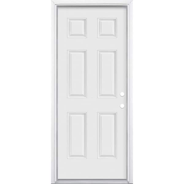 Masonite 32 in. x 80 in. 6-Panel Left Hand Inswing Primed White Smooth Fiberglass Prehung Front Exterior Door with Brickmold