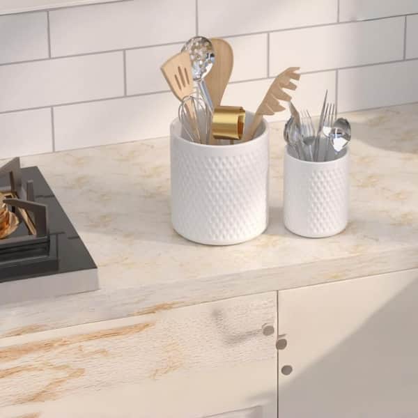 2-Pack 6.8 in. Ceramic Utensil Caddy for Kitchen Counter, Spatula Holder Silverware Crock for Farmhouse Kitchen Decor