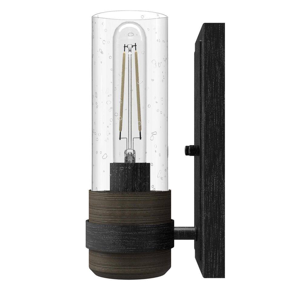 Rustic Iron Cylinder Dimmable Wall Sconce with Glass Shade