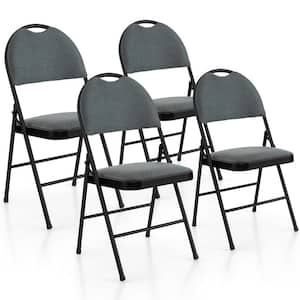 Gray Portable Padded Folding Chairs Office Kitchen Dining Chairs (Set of 4)