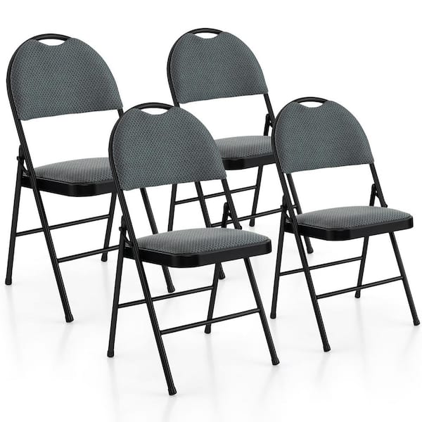 Costway Gray Portable Padded Folding Chairs Office Kitchen Dining Chairs (Set of 4)