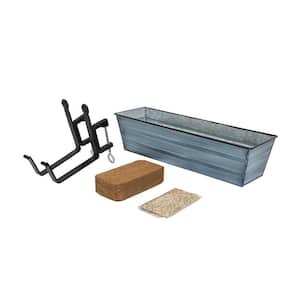 22 in. W Small Nantucket Blue Galvanized Steel/Wrought Iron Bloom Box Garden Growing Kit with Clamp-On Brackets