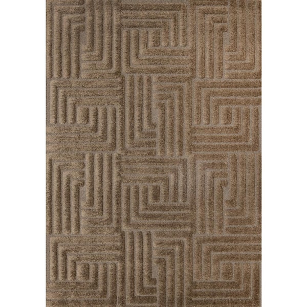 8' X 11' Dark Brown And Brown Geometric Area Rug