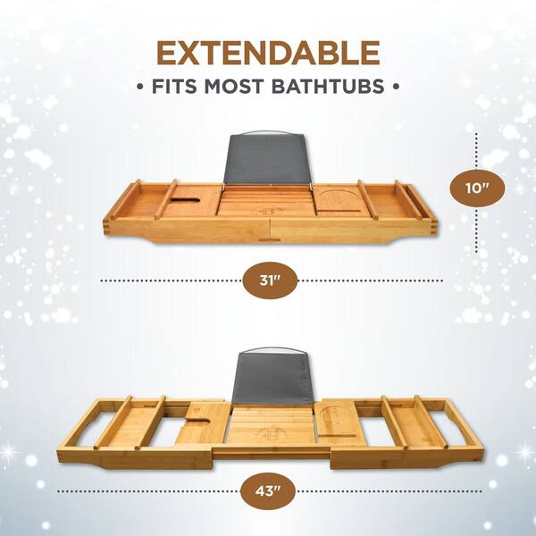 Premium Bamboo Bathtub Tray - 13Pc Bath Caddy Gift Set
