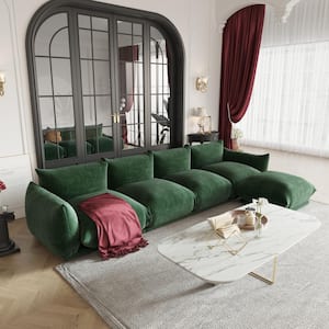 130.7 in. W Square Arm 3-Piece Chenille U-Shaped Modern Free Combination Sectional Sofa in Green