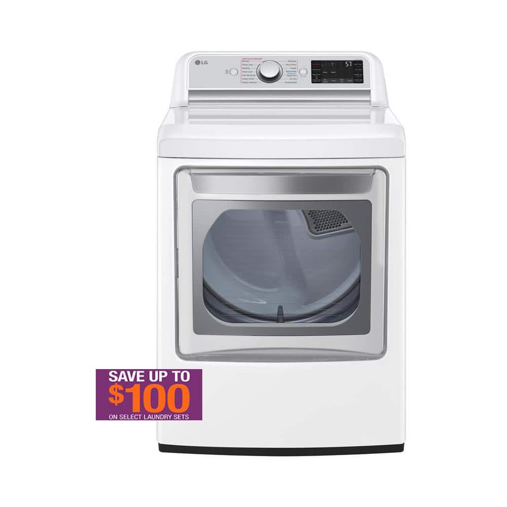 LG DLEX3250W 27 Inch Front-Load Electric Dryer with 7.3 cu. ft. Capacity, 9  Dry Cycles, 10 Options, Wrinkle Care Option, TrueSteam Technology, Sensor  Dry and Drying Rack: White