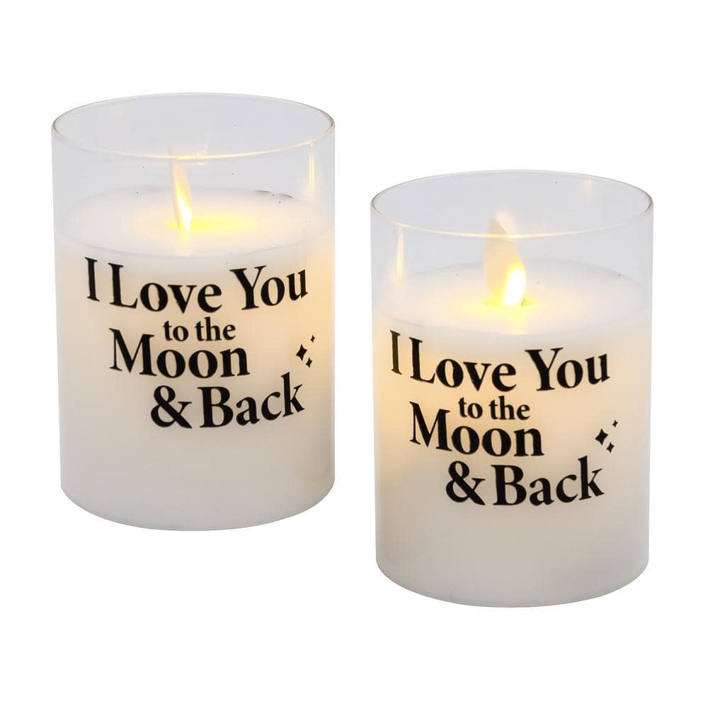 LUMABASE Battery Operated LED Candles - I Love You to the Moon and Back (Set of 2)