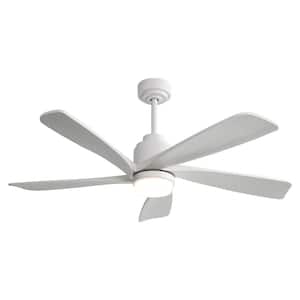 52 in. Modern White Indoor Ceiling Fan Light with 5 Solid Wood Blades and Reversible DC Motor