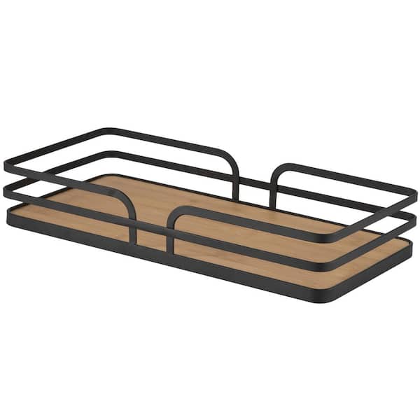 Modern Steel Bamboo Vanity Tray in Matte Black