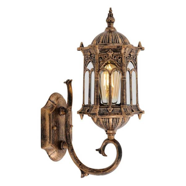 9.06 in. 1-Light Bronze Retro Wall Sconce with Clear Glass Shade for Bedroom Hallway Stairs, No Bulbs Included