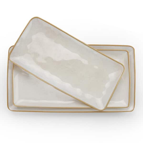 Rectangular Serving Platter, 15.67/14.1/12.6 in. Microwave and Dishwasher Safe Stoneware Serving Trays, Cappuccino White
