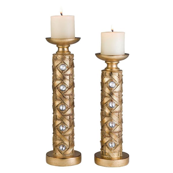 ORE International 14 in. and 16 in. Gold Mahla Candle Holder Set