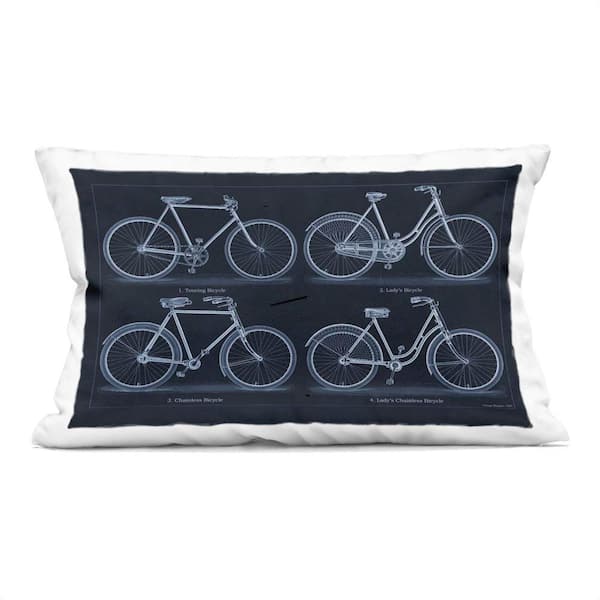 Stupell Industries Traditional Bicycle Styles Diagram Blue Abstract Polyester 14 in. X 20 in. Throw Pillow