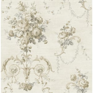 Floral Tapestry Beige and Grey Paper Non - Pasted Strippable Wallpaper Roll (Cover 56.05 sq. ft.)