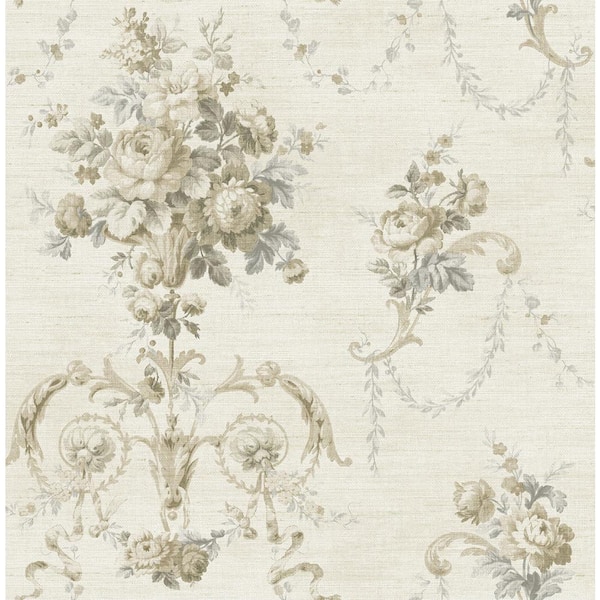 CASA MIA Floral Tapestry Beige and Grey Paper Non - Pasted Strippable Wallpaper Roll (Cover 56.05 sq. ft.)