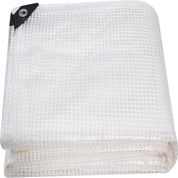 9.35 ft. x 20 ft. White Clear Tarpaulin Waterproof Gardening Mesh Tarp Superior for Outdoor Greenhouse, Farming, Nursery
