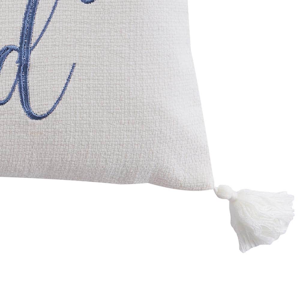 White and Blue Embroidered Stay in Bed Pillow