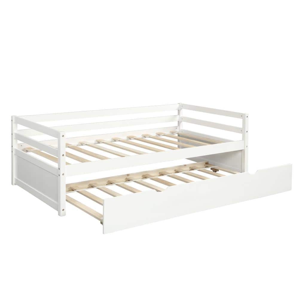 "White Twin Daybed with Trundle, Solid Pine Wood Frame, No Box Spring Needed, 76""L x 41.7""W x 25.9""H" price history on PriceWatchPro