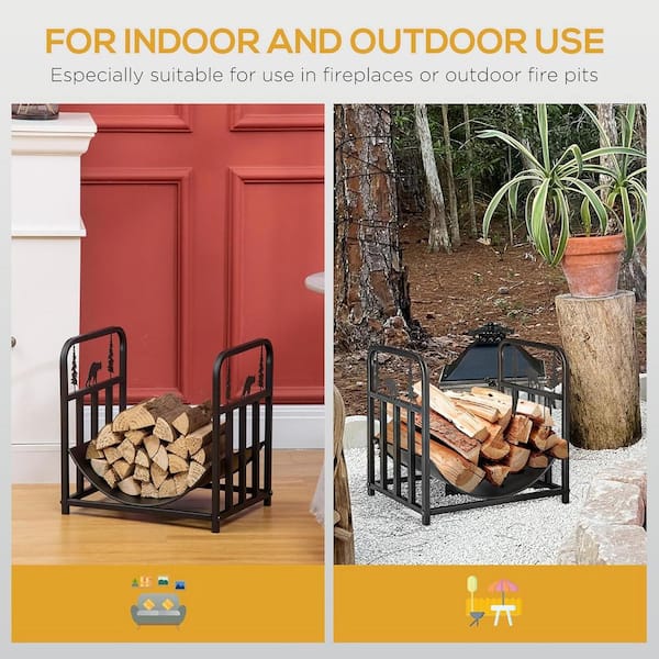 Iron Steel Curved Firewood Rack Fireplace Log Wood Storage Holder for Indoor Outdoor, Bronze 18 Iron Steel Curved Firewood Rack Fireplace Log Wood Storage Holder for Indoor Outdoor, Bronze 18