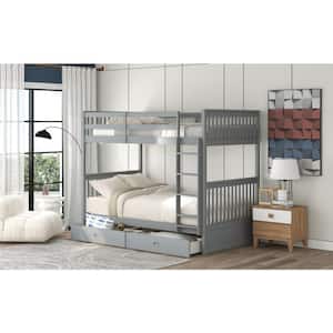 Gray Twin-Over-Twin Bunk Bed with Ladders and 2 Storage Drawers