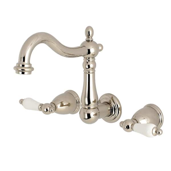 Kingston Brass Heritage 2-Handle Wall Mount Bathroom Faucet in Polished Nickel