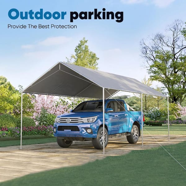Quictent 10 ft. x 15 ft. Heavy Duty Car Canopy Galvanized Frame Carport Outdoor Party Tent Boat Shelter -White