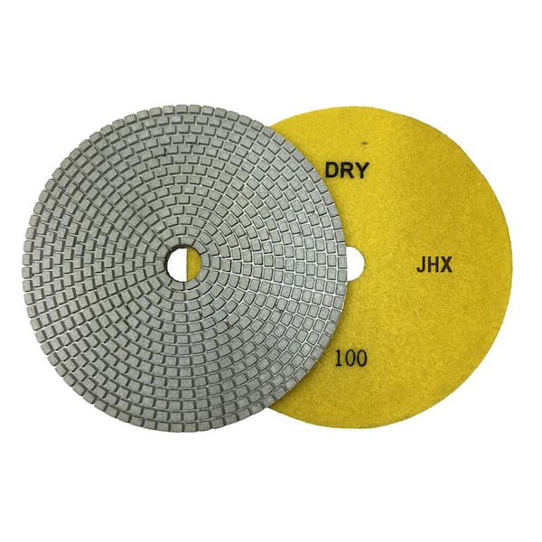 4 in. JHX Wet Diamond Polishing Pads for Granite/Concrete (Set of 7) with 4  in. Semi-Rigid Back Holder