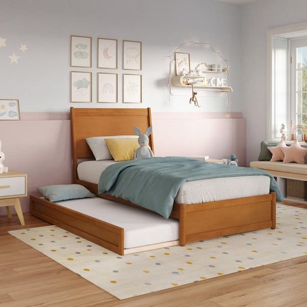 AFI Casanova Light Toffee Natural Bronze Solid Wood Frame Twin Platform Bed with Panel Footboard and Twin Trundle