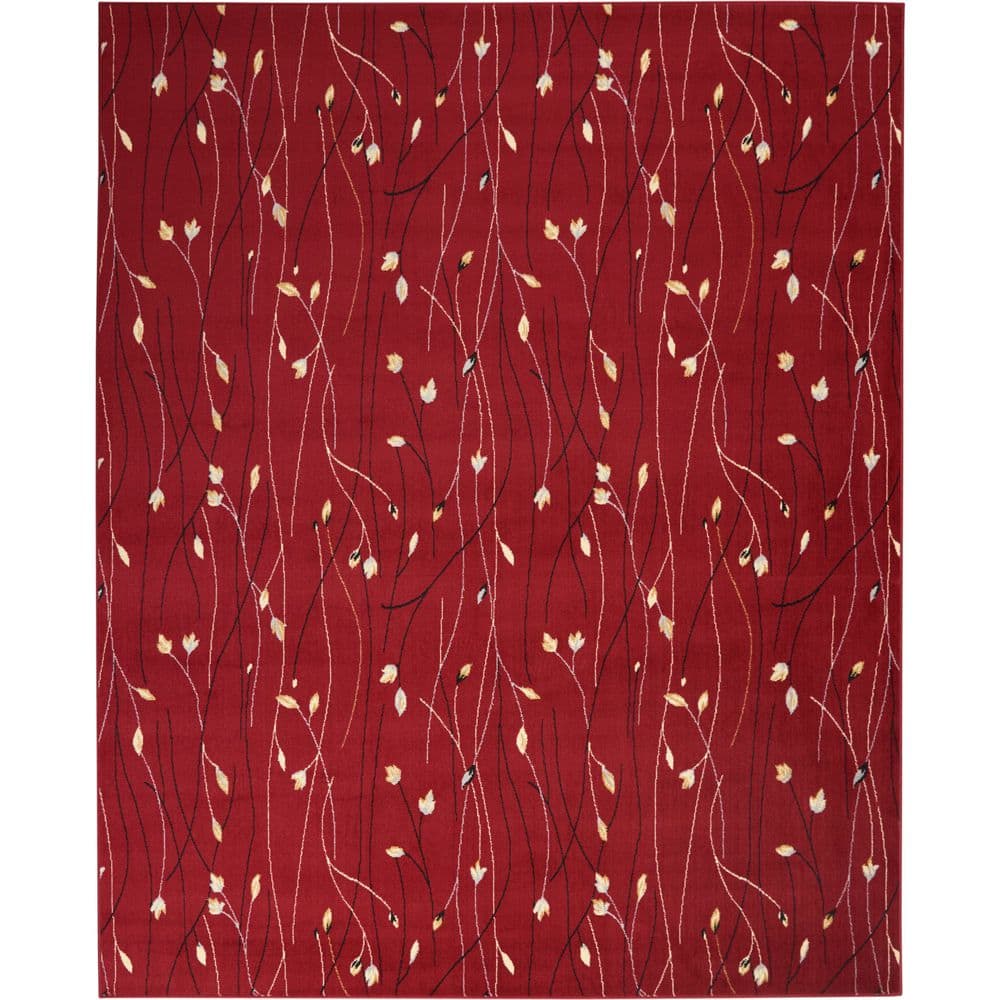 Floral Radiance Red and Grey 8' x 10' Synthetic Area Rug